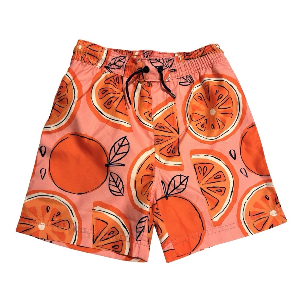 Tea Collection Boys Orange Swim trunks with Oranges Sz 6